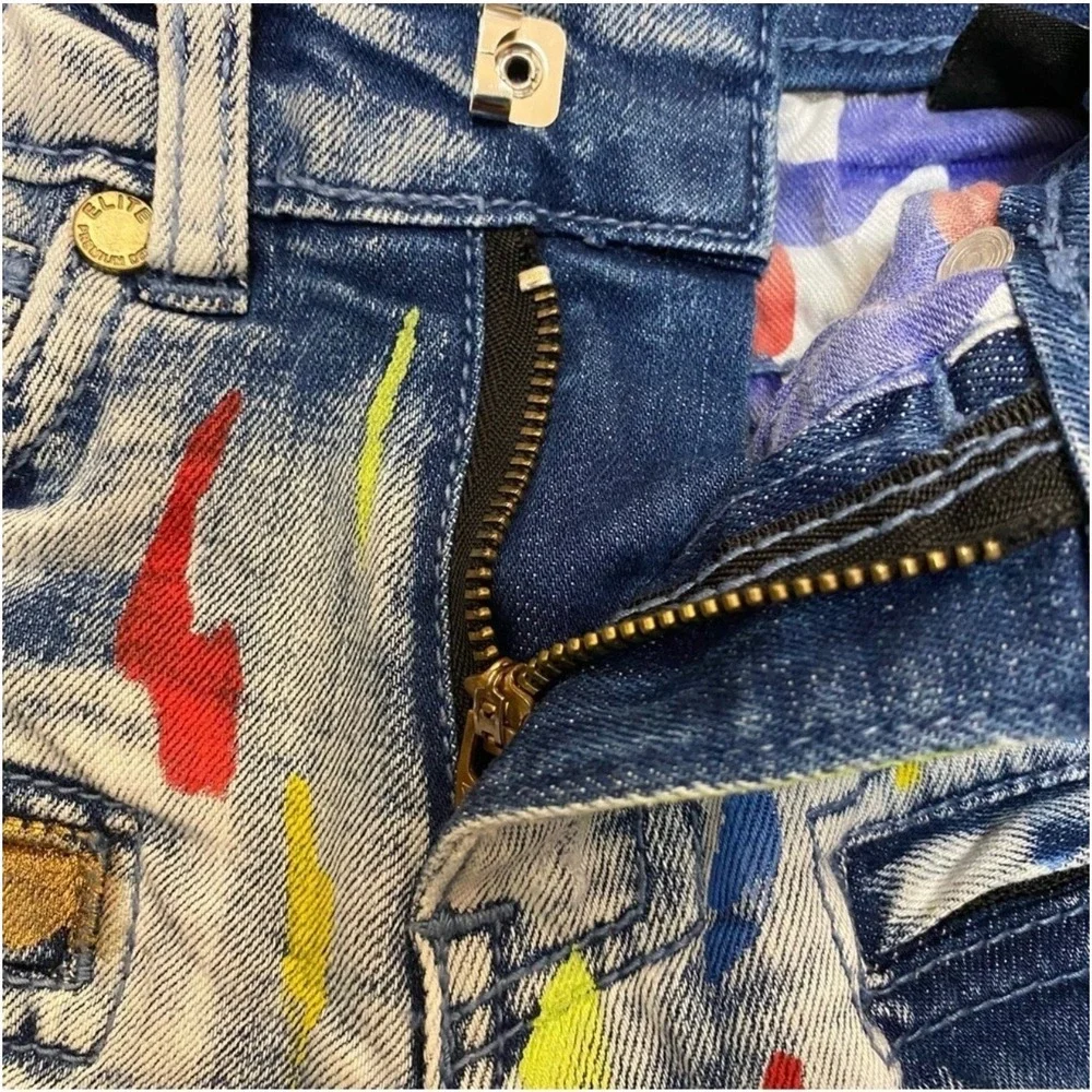 Elite Premium Denim Kids Moto Jeans 2T 3T Paint Splatter Distressed Stretch